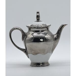 MCM Schirnding Bavaria Porcelain Teapot Silverplate Overlay Retro German Vintage